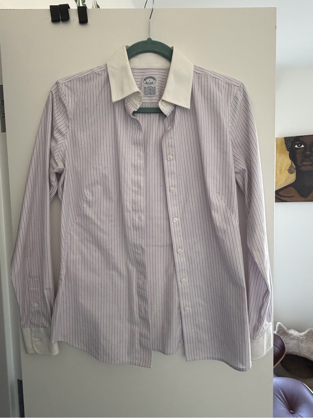 Brooks Brothers Lavender Pinstripe Button Down Shirt with White Contrast Collar